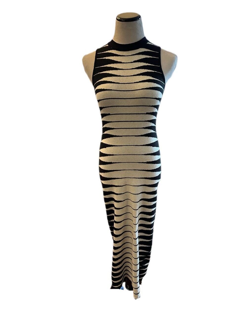Blanc Black and White Zebra Striped Bodycon Sweater Dress Sz M